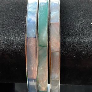 Abalone inlay and silver tone bangles